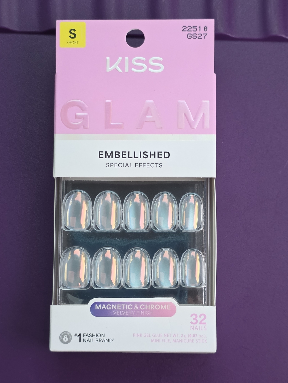 KISS Glam Embellished Magnetic & Chrome Press-On Nails - Short